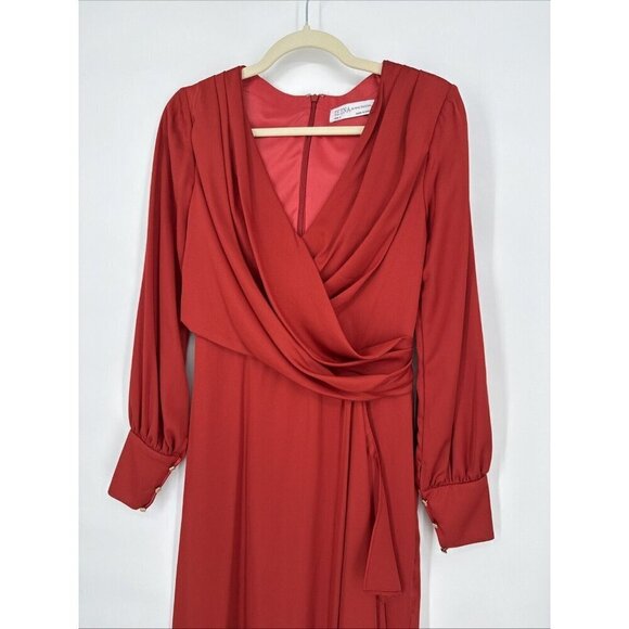 MAC DUGGAL Size 2 Orange SATIN RUCHED BISHOP SLEEVE Cocktail GOWN Dress New $398 - Picture 5 of 10